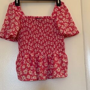 Smocked Square-Neck Floral crop Top in Pink